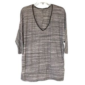 Three Dots Heathered V-Neck Top Silk Trim Sz Large